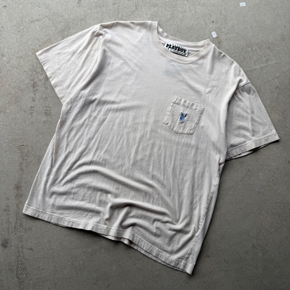 Playboy by PacSun Other - Y2K Mens Playboy by PacSun Embroidered Pocket T-Shirt Cream Streetwear Large